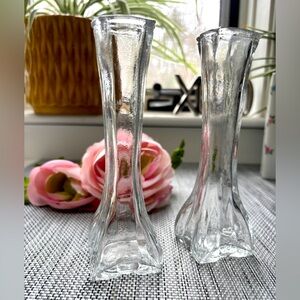 Vintage Europa Clear Glass Bud Vase Square Base (set of 2)
